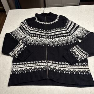 Sundance Acrylic Wool Sweater Blue White Large Full Zip